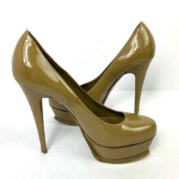 YSL Yves Saint Laurent Patent Leather Platform Pumps Size 8 YSL 5" Stiletto Heel - Picture 9 of 16